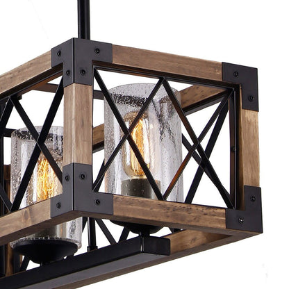 Luminaire suspendu rectangulaire en bois à 5 lumières, style ferme moderne, avec verre dépoli, pour îlot de cuisine, salle à manger - 79,9 cm L x 22,2 cm l x 20,3 cm H