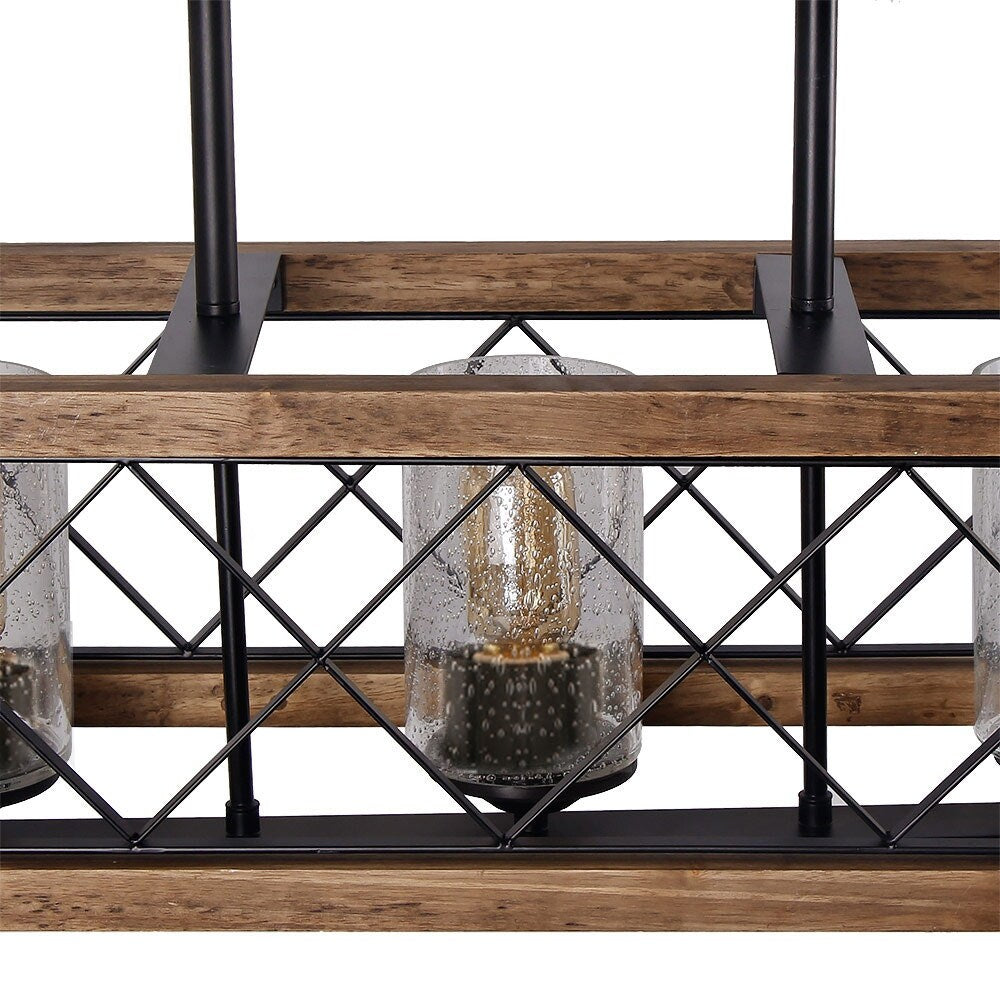 Luminaire suspendu rectangulaire en bois à 5 lumières, style ferme moderne, avec verre dépoli, pour îlot de cuisine, salle à manger - 79,9 cm L x 22,2 cm l x 20,3 cm H