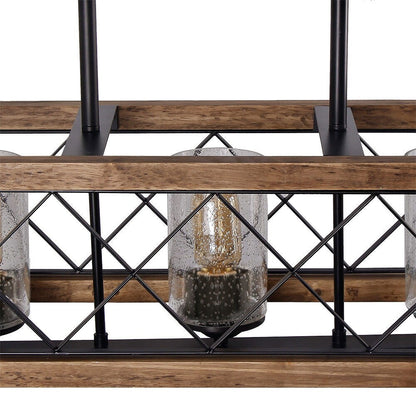Luminaire suspendu rectangulaire en bois à 5 lumières, style ferme moderne, avec verre dépoli, pour îlot de cuisine, salle à manger - 79,9 cm L x 22,2 cm l x 20,3 cm H