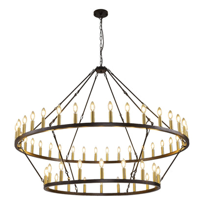 Luminaire suspendu moderne style ferme, lustre à 2 niveaux en forme de roue de charrette, grand luminaire pour plafond haut.