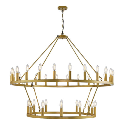 Luminaire suspendu moderne style ferme, lustre à 2 niveaux en forme de roue de charrette, grand luminaire pour plafond haut.