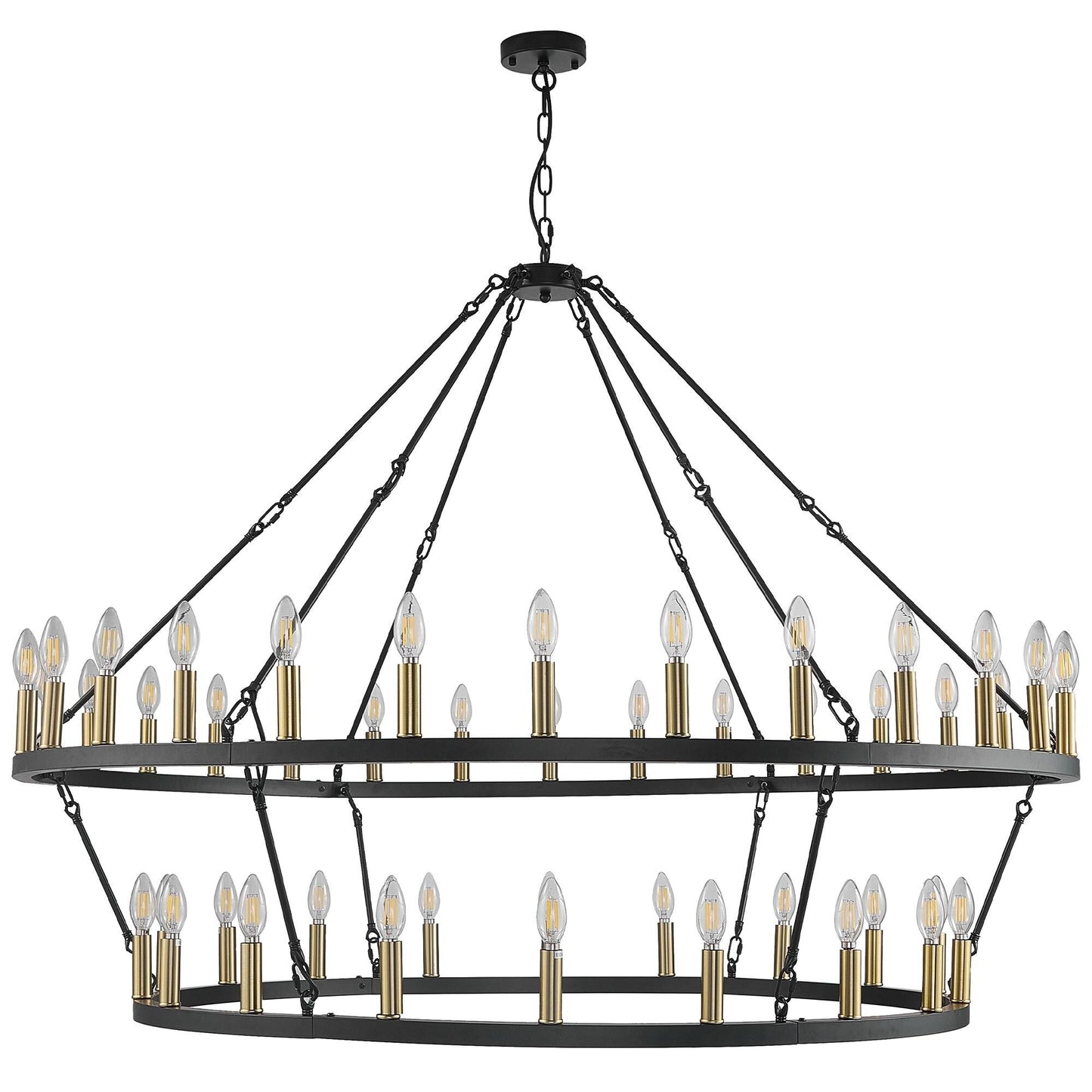 Luminaire suspendu moderne style ferme, lustre à 2 niveaux en forme de roue de charrette, grand luminaire pour plafond haut.