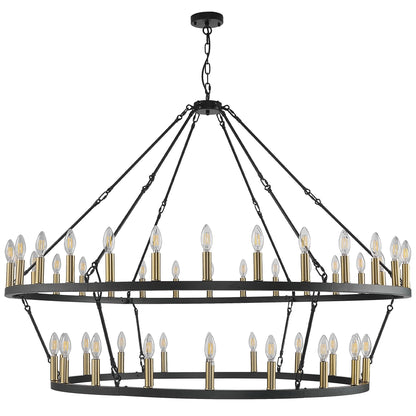 Luminaire suspendu moderne style ferme, lustre à 2 niveaux en forme de roue de charrette, grand luminaire pour plafond haut.