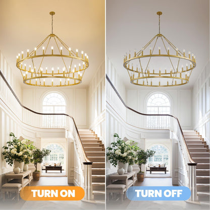 Luminaire suspendu moderne style ferme, lustre à 2 niveaux en forme de roue de charrette, grand luminaire pour plafond haut.