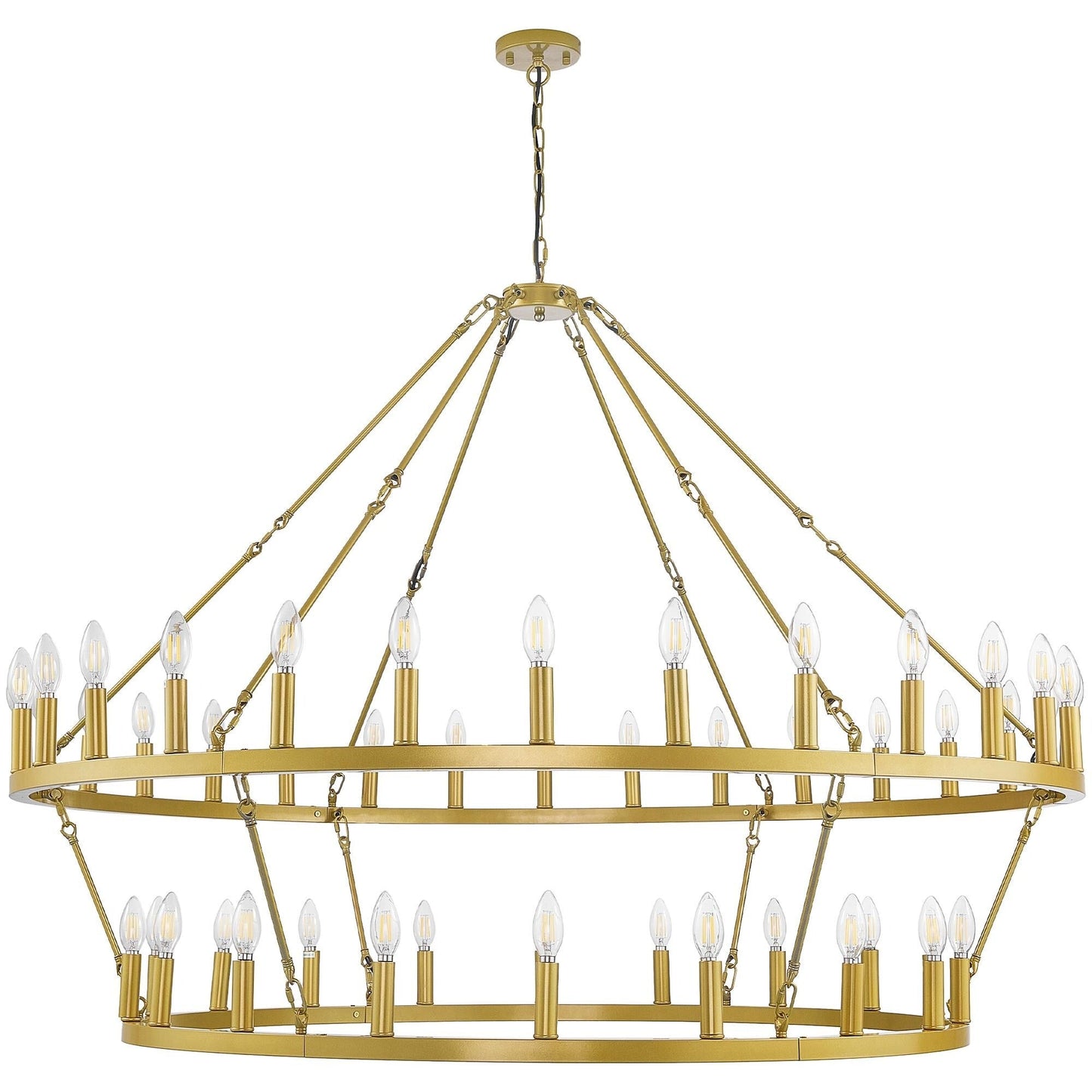 Luminaire suspendu moderne style ferme, lustre à 2 niveaux en forme de roue de charrette, grand luminaire pour plafond haut.