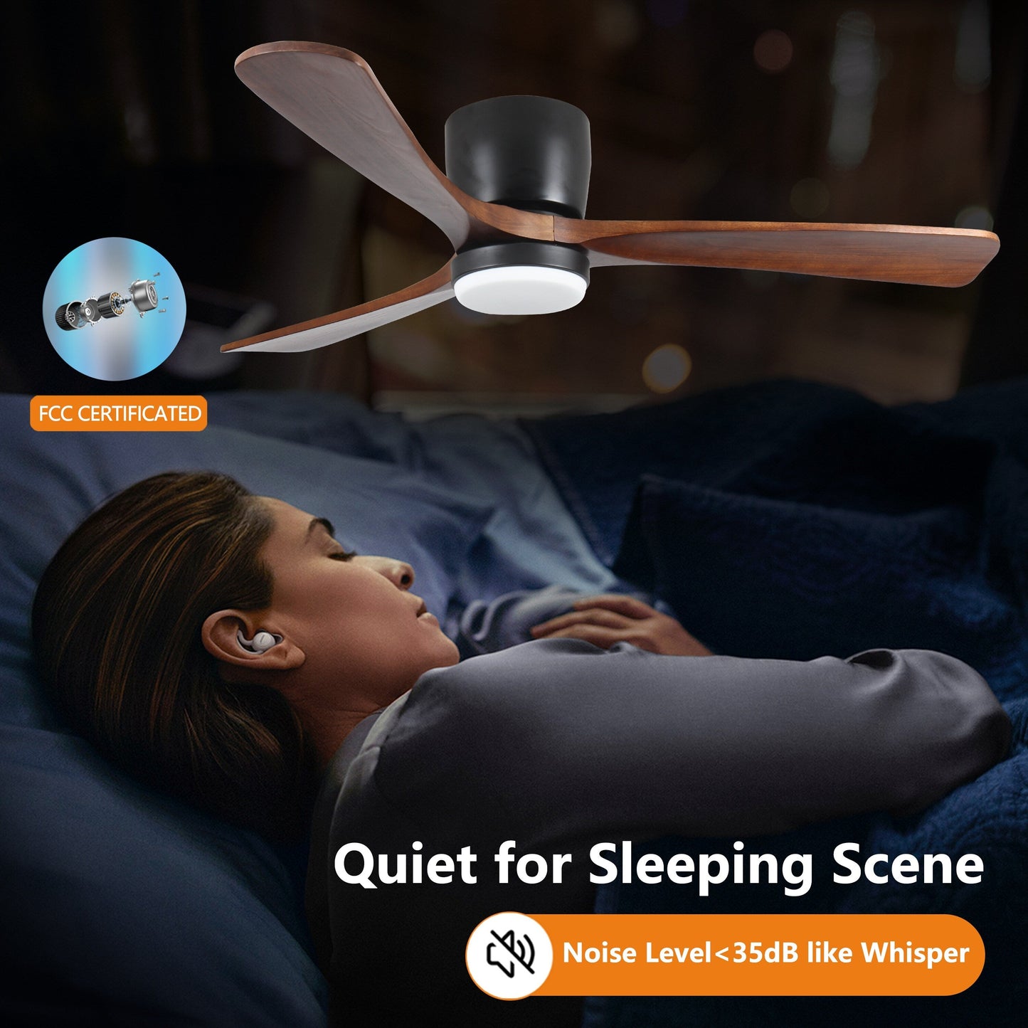 Ventilateur de plafond moderne à montage encastré avec éclairage LED dimmable et télécommande, ventilateur de plafond réversible 42 pouces pour salon, noir.