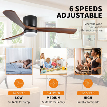 Ventilateur de plafond moderne à montage encastré avec éclairage LED dimmable et télécommande, ventilateur de plafond réversible 42 pouces pour salon, noir.
