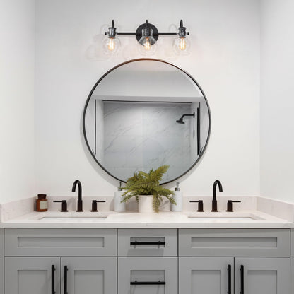 Applique murale de salle de bain à 3 lumières, style moderne, avec abat-jour en verre sphérique, couleur or.