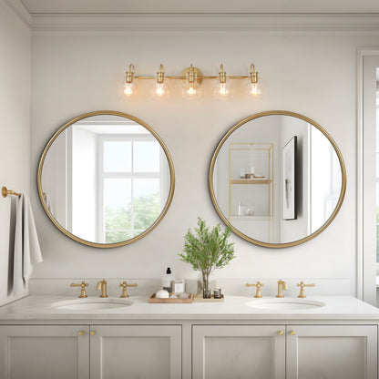 Applique murale de salle de bain à 3 lumières, style moderne, avec abat-jour en verre sphérique, couleur or.