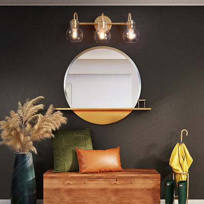Applique murale de salle de bain à 3 lumières, style moderne, avec abat-jour en verre sphérique, couleur or.