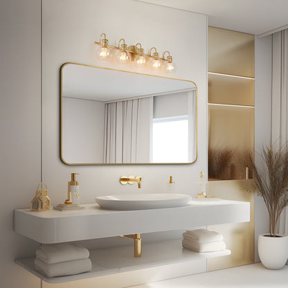 Applique murale de salle de bain à 3 lumières, style moderne, avec abat-jour en verre sphérique, couleur or.