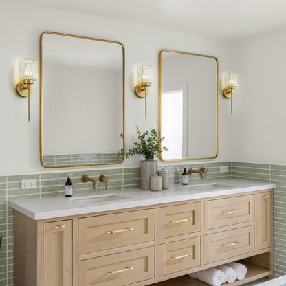 Applique murale moderne dorée à intensité variable, style glamour, cylindrique, pour salle de bain, avec cristaux, pour miroir de salle de bain.