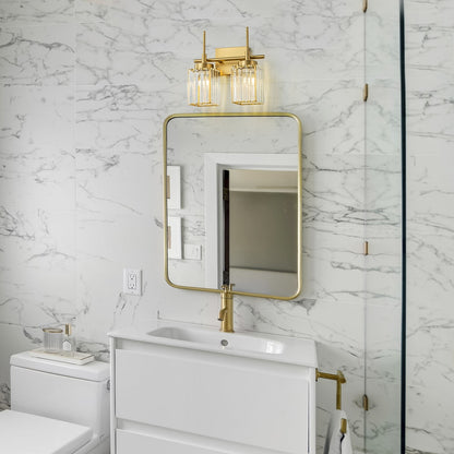 Applique murale moderne dorée à intensité variable, style glamour, cylindrique, pour salle de bain, avec cristaux, pour miroir de salle de bain.
