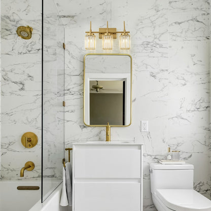 Applique murale moderne dorée à intensité variable, style glamour, cylindrique, pour salle de bain, avec cristaux, pour miroir de salle de bain.