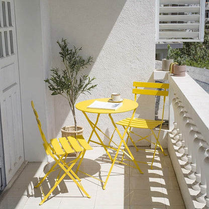 Ensemble de bistro pliable en métal 3 pièces, ensemble de conversation résistant aux intempéries pour l'intérieur et l'extérieur, pour patio, cour, jardin.