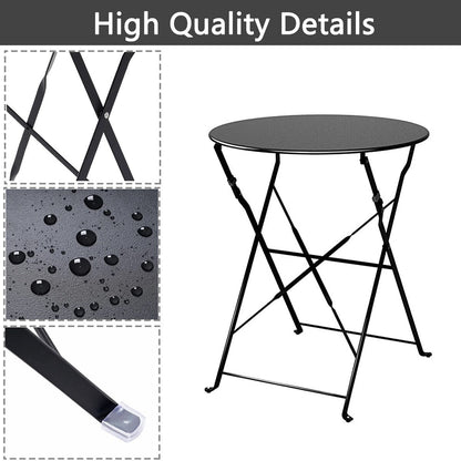 Ensemble de bistro pliable en métal 3 pièces, ensemble de conversation résistant aux intempéries pour l'intérieur et l'extérieur, pour patio, cour, jardin.