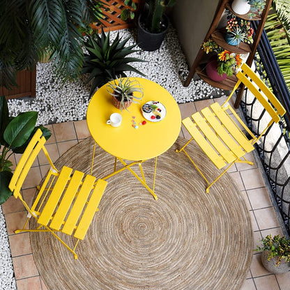 Ensemble de bistro pliable en métal 3 pièces, ensemble de conversation résistant aux intempéries pour l'intérieur et l'extérieur, pour patio, cour, jardin.