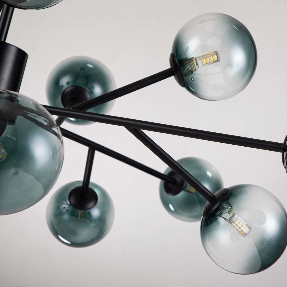 Grand lustre sphérique moderne à bulles de verre, noir ou doré, pour salle à manger