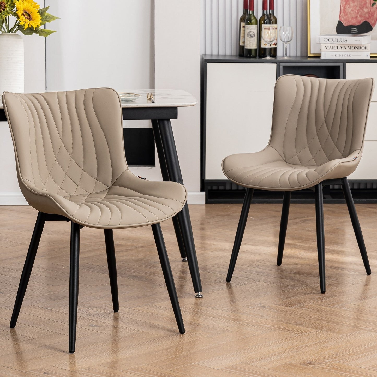 Lot de 2 chaises de salle à manger modernes en cuir capitonné sans accoudoirs