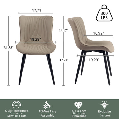 Lot de 2 chaises de salle à manger modernes en cuir capitonné sans accoudoirs