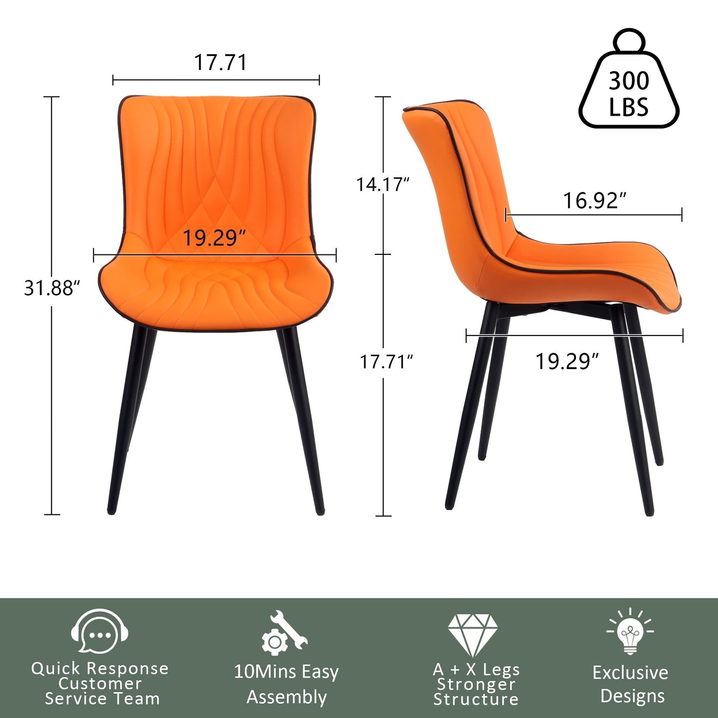 Lot de 2 chaises de salle à manger modernes en cuir capitonné sans accoudoirs