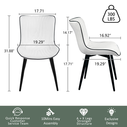 Lot de 2 chaises de salle à manger modernes en cuir capitonné sans accoudoirs