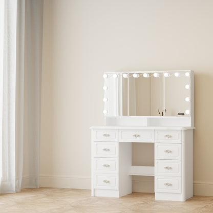 Coiffeuse moderne blanche avec miroir pliable, éclairage réglable - 40,2x54,1