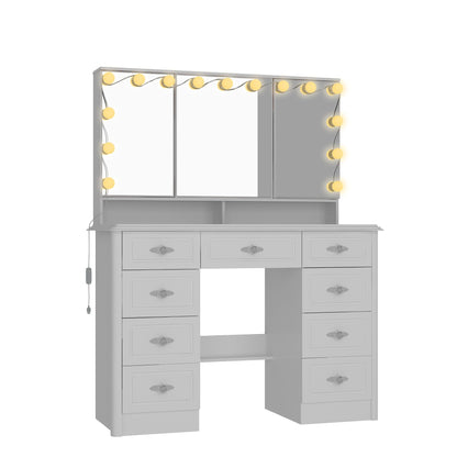 Coiffeuse moderne blanche avec miroir pliable, éclairage réglable - 40,2x54,1