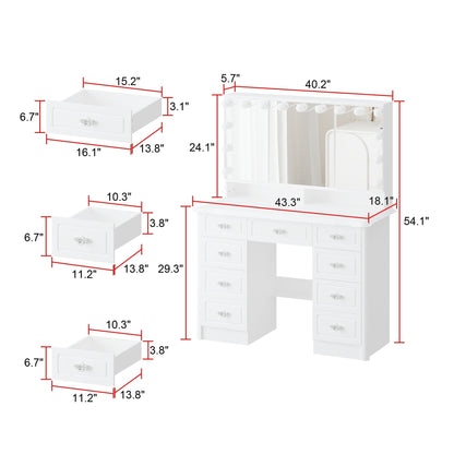 Coiffeuse moderne blanche avec miroir pliable, éclairage réglable - 40,2x54,1