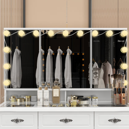 Coiffeuse moderne blanche avec miroir pliable, éclairage réglable - 40,2x54,1