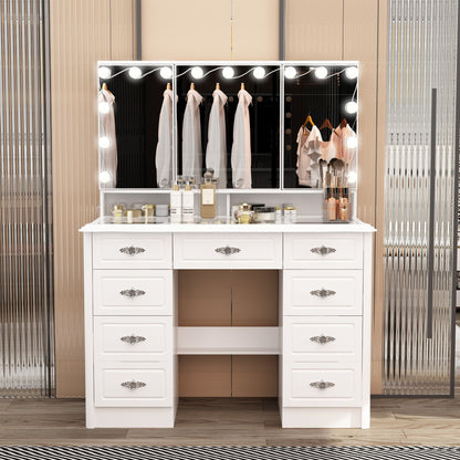 Coiffeuse moderne blanche avec miroir pliable, éclairage réglable - 40,2x54,1