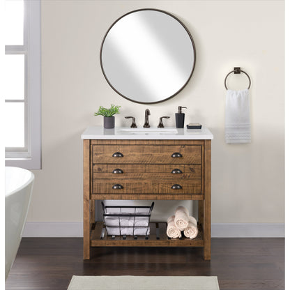 Meuble-lavabo de salle de bain simple Monterey 37, style farmhouse, avec plan de travail.