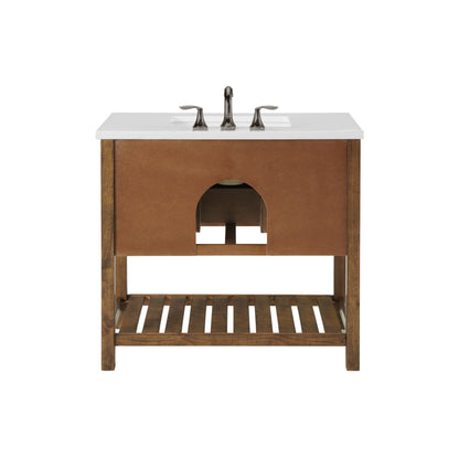 Meuble-lavabo de salle de bain simple Monterey 37, style farmhouse, avec plan de travail.