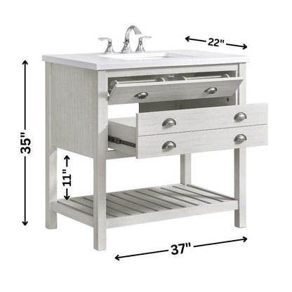 Meuble-lavabo de salle de bain simple Monterey 37, style farmhouse, avec plan de travail.