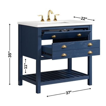 Meuble-lavabo de salle de bain simple Monterey 37, style farmhouse, avec plan de travail.