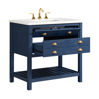 Meuble-lavabo de salle de bain simple Monterey 37, style farmhouse, avec plan de travail.