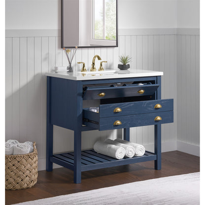Meuble-lavabo de salle de bain simple Monterey 37, style farmhouse, avec plan de travail.