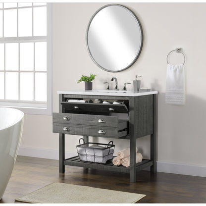 Meuble-lavabo de salle de bain simple Monterey 37, style farmhouse, avec plan de travail.