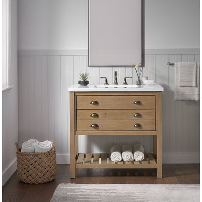 Meuble-lavabo de salle de bain simple Monterey 37, style farmhouse, avec plan de travail.