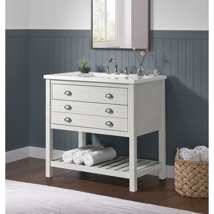Meuble-lavabo de salle de bain simple Monterey 37, style farmhouse, avec plan de travail.