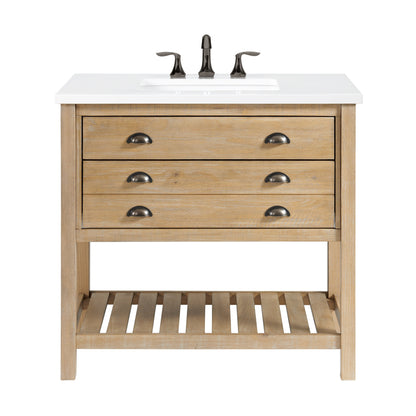 Meuble-lavabo de salle de bain simple Monterey 37, style farmhouse, avec plan de travail.