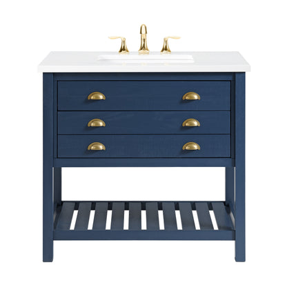 Meuble-lavabo de salle de bain simple Monterey 37, style farmhouse, avec plan de travail.