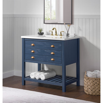 Meuble-lavabo de salle de bain simple Monterey 37, style farmhouse, avec plan de travail.