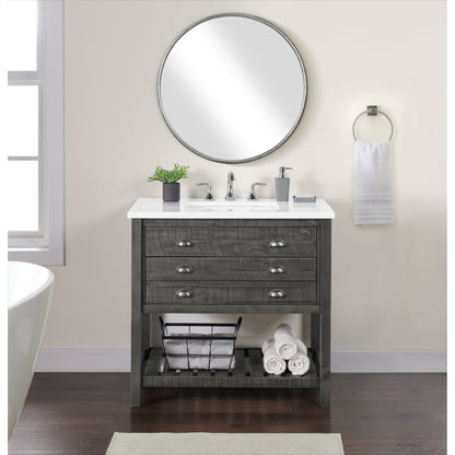 Meuble-lavabo de salle de bain simple Monterey 37, style farmhouse, avec plan de travail.