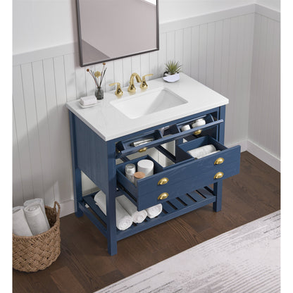 Meuble-lavabo de salle de bain simple Monterey 37, style farmhouse, avec plan de travail.