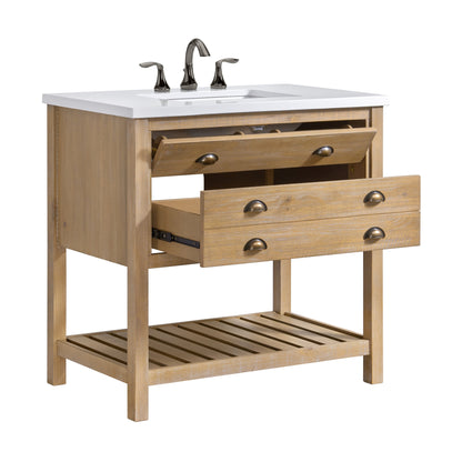 Meuble-lavabo de salle de bain simple Monterey 37, style farmhouse, avec plan de travail.