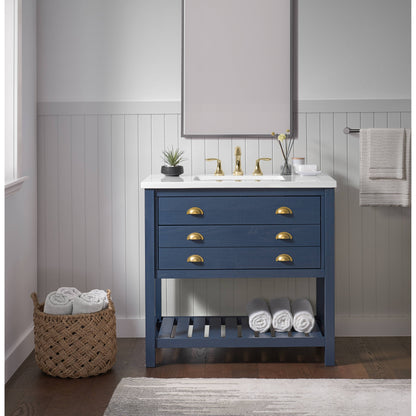 Meuble-lavabo de salle de bain simple Monterey 37, style farmhouse, avec plan de travail.