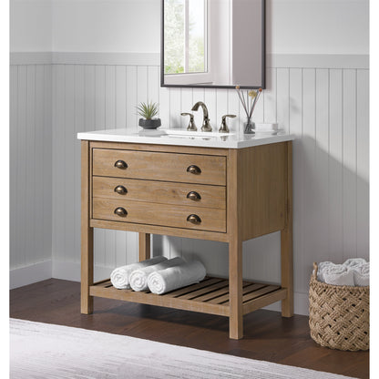 Meuble-lavabo de salle de bain simple Monterey 37, style farmhouse, avec plan de travail.