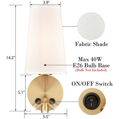 Ensemble de 2 appliques murales Morbihan, lampe murale en tissu avec port USB et interrupteur