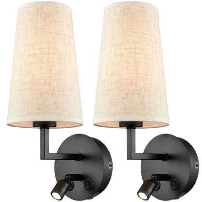 Ensemble de 2 appliques murales Morbihan, lampe murale en tissu avec port USB et interrupteur